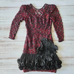 After Five by Julie Duroche Vintage 80's Sequin Red Black Party Dress sz 4 P